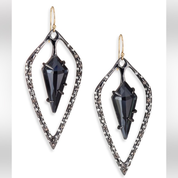ALEXIS BITTAR NEW Open Kite Dark Gunmetal Smoke Blue Swarovski Crystals Earrings - Picture 2 of 13